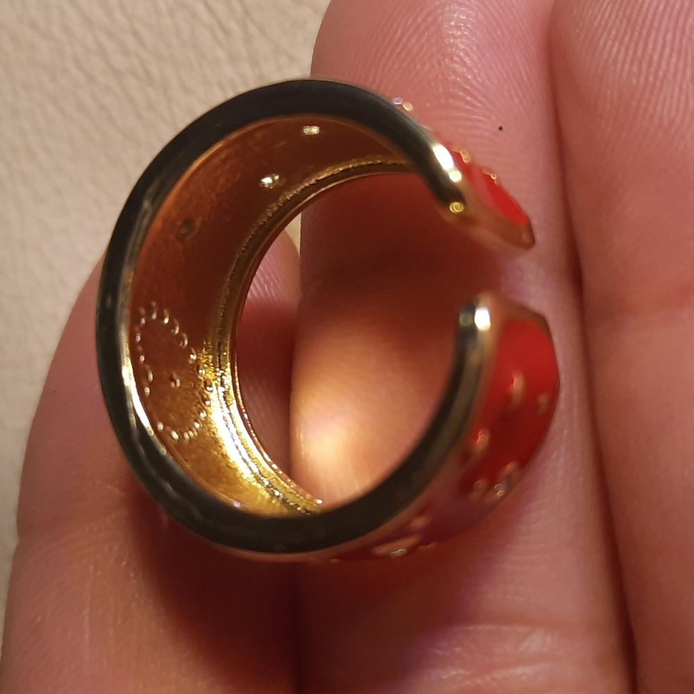 - Red and blue Enamel Gold Tone heavy adjustable ring - Picture 4 of 5